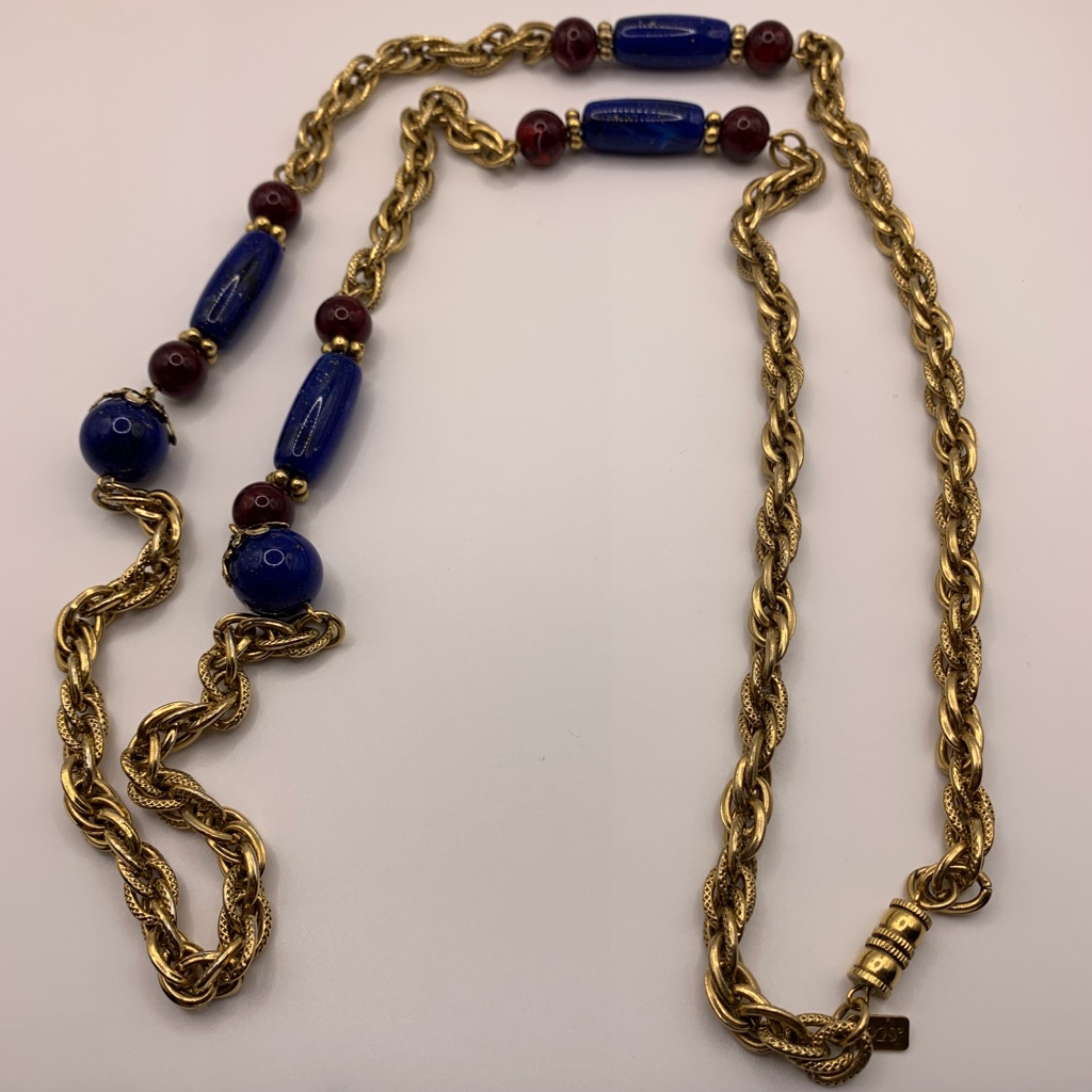 1928 Art Deco Cosmetic Gold-Tone Beaded Necklace